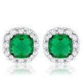 Liz 2ct Emerald CZ Rhodium Classic Cushion Stud Earrings