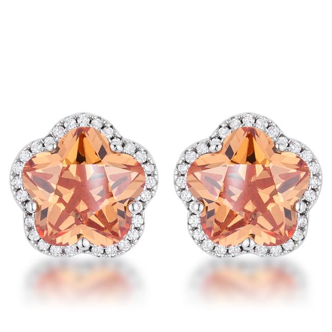 Floral Cut Champagne CZ Stud Earrings