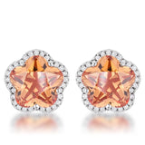 Floral Cut Champagne CZ Stud Earrings