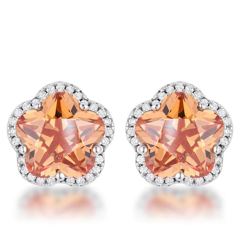 Floral Cut Champagne CZ Stud Earrings