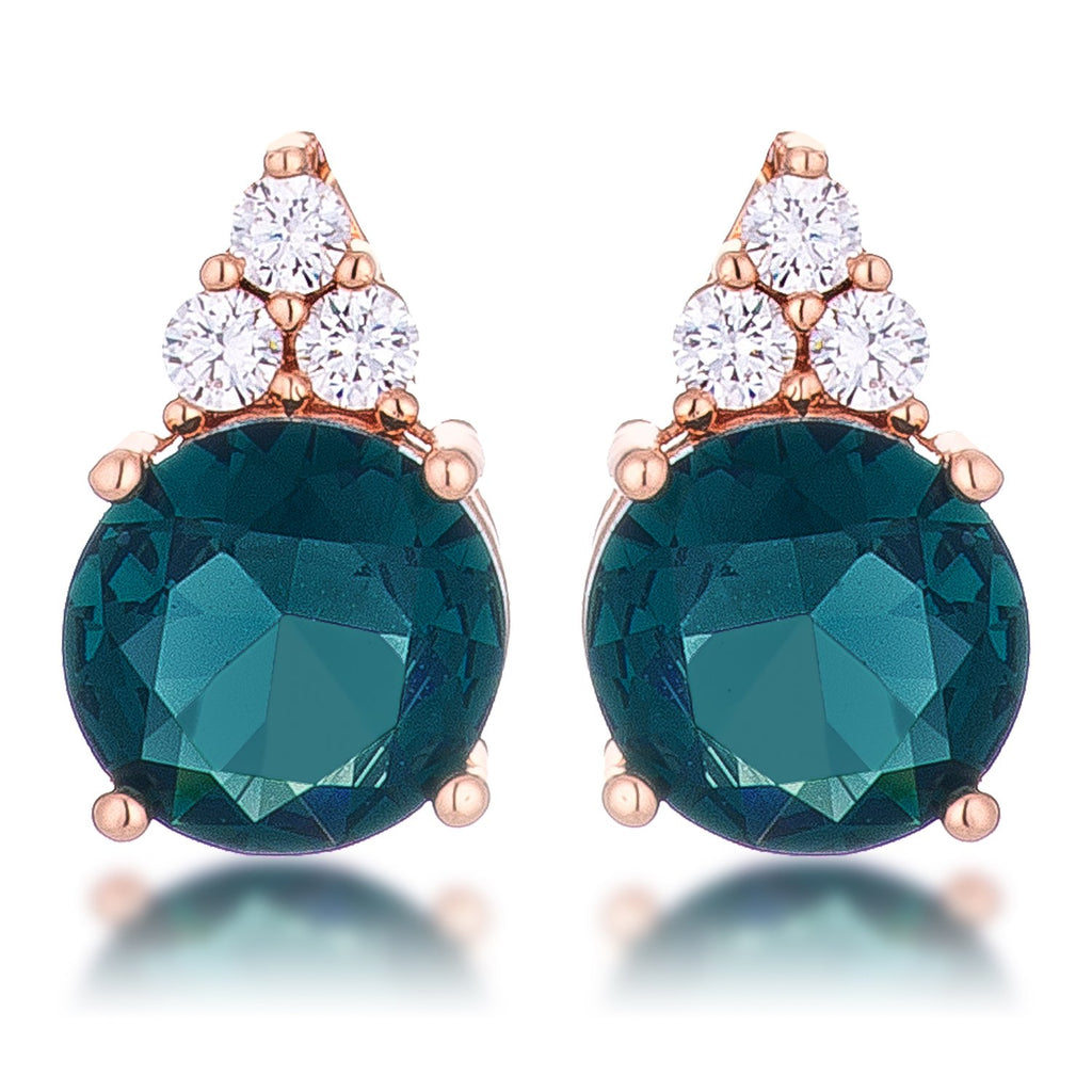 Simple Rose Gold Plated 9mm Blue Green CZ Stud Earring