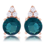 Simple Rose Gold Plated 9mm Blue Green CZ Stud Earring