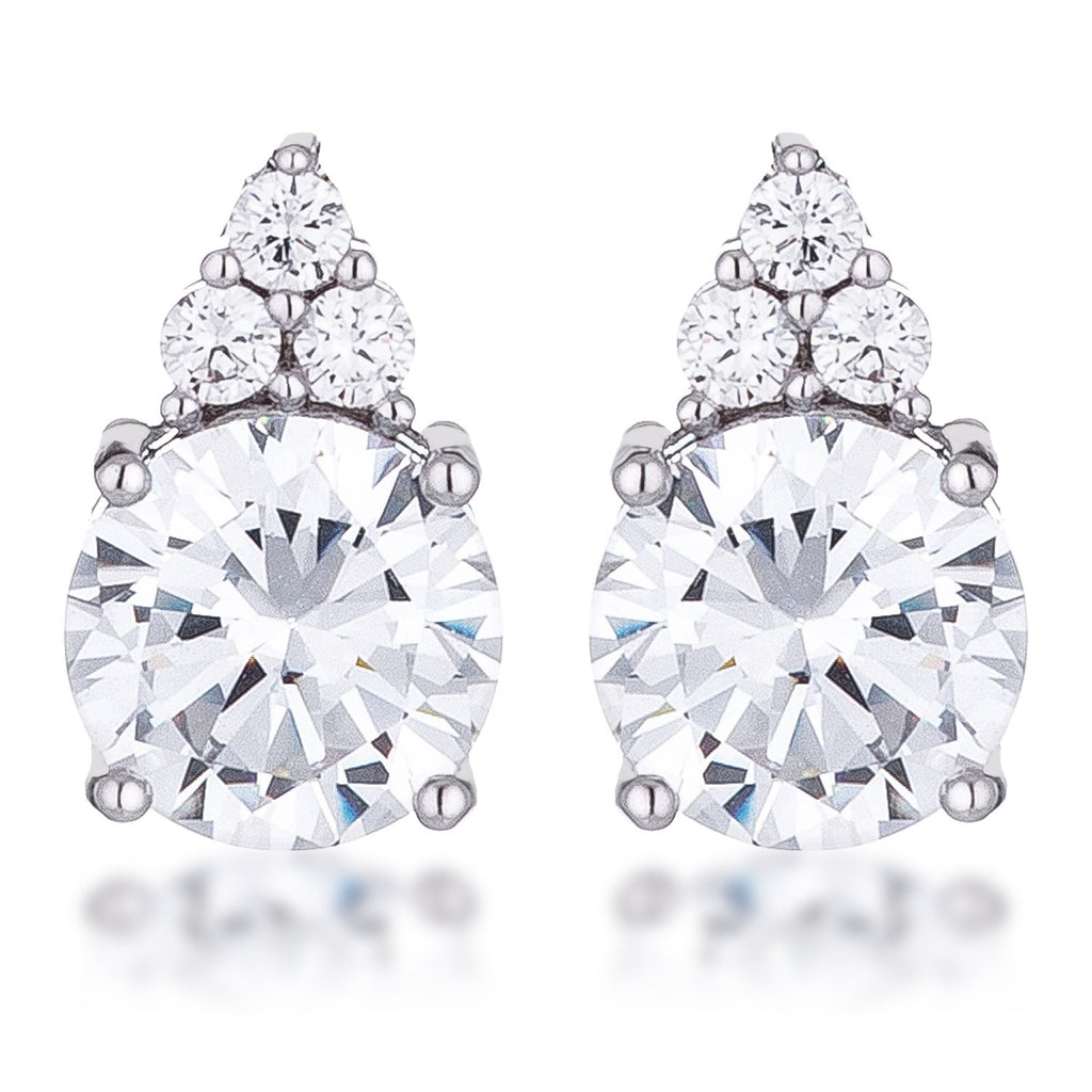 Simple Rhodium Plated 9mm Clear CZ Stud Earring
