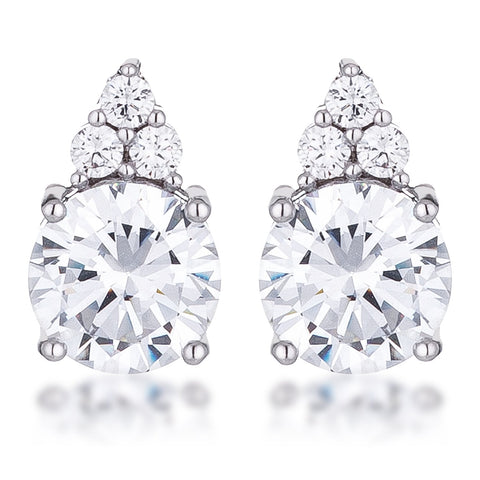 Simple Rhodium Plated 9mm Clear CZ Stud Earring