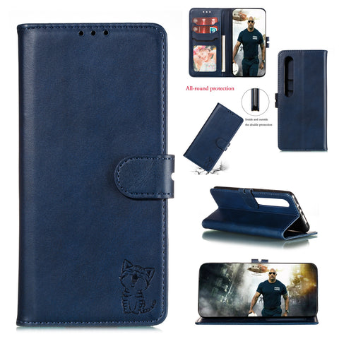 For XiaoMI 10 Pro Mobile Phone Cover PU Leather Front Buckle Smart Shell Anti-fall Phone Case 3 blue