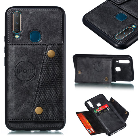 For VIVO Y17 Shockproof Double Buckle Wallet Case Cell Phone Case PU Leather Flip Stand Phone Cover With Card Slots black