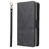 For iphone X/XS/XS MAX/11/11Pro Pu Leather  Mobile Phone Cover Zipper Card Bag + Wrist Strap black