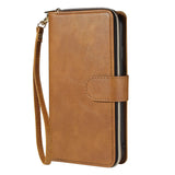 For iphone X/XS/XS MAX/11/11Pro Pu Leather  Mobile Phone Cover Zipper Card Bag + Wrist Strap brown