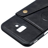 For Samsung J6 PLUS Double Buckle Non-slip Shockproof Cell Phone Case with Card Slot Bracket black