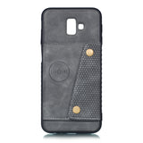 For Samsung J6 PLUS Double Buckle Non-slip Shockproof Cell Phone Case with Card Slot Bracket gray