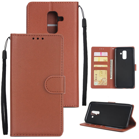 For Samsung A6 PLUS 2018 Flip-type Leather Protective Phone Case with 3 Card Position brown