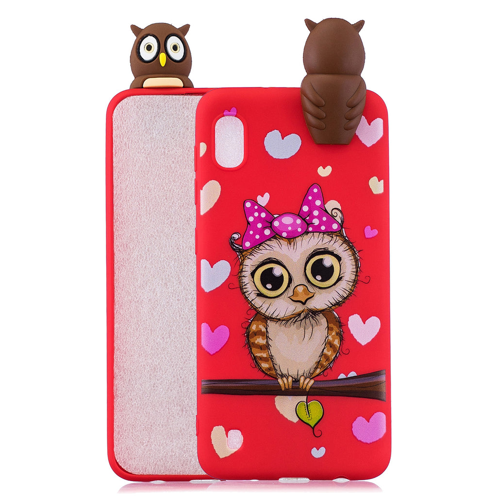 For Samsung A10 3D Cute Coloured Painted Animal TPU Anti-scratch Non-slip Protective Cover Back Case Red owl