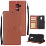 For Samsung A6 PLUS 2018 Flip-type Leather Protective Phone Case with 3 Card Position brown