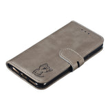 For iPhone 6/6S/7/8 Wallet-type Cute Cartoon Embossed Happy Cat PU Leather Protective Phone Case with Buckle & Bracket gray