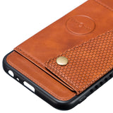 For Samsung J6 PLUS Double Buckle Non-slip Shockproof Cell Phone Case with Card Slot Bracket Light Brown