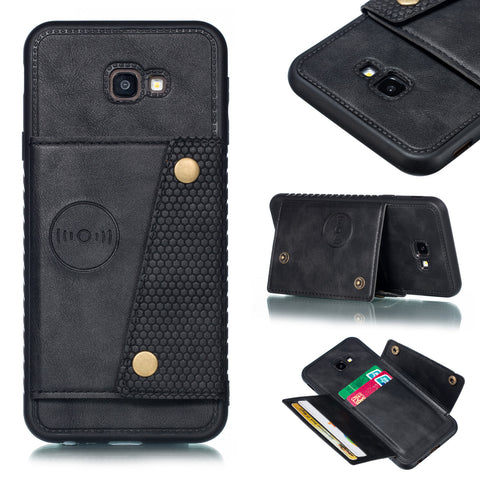For Samsung J4 PLUS PU Protective Phone Back Case with Card Slot Bracket black