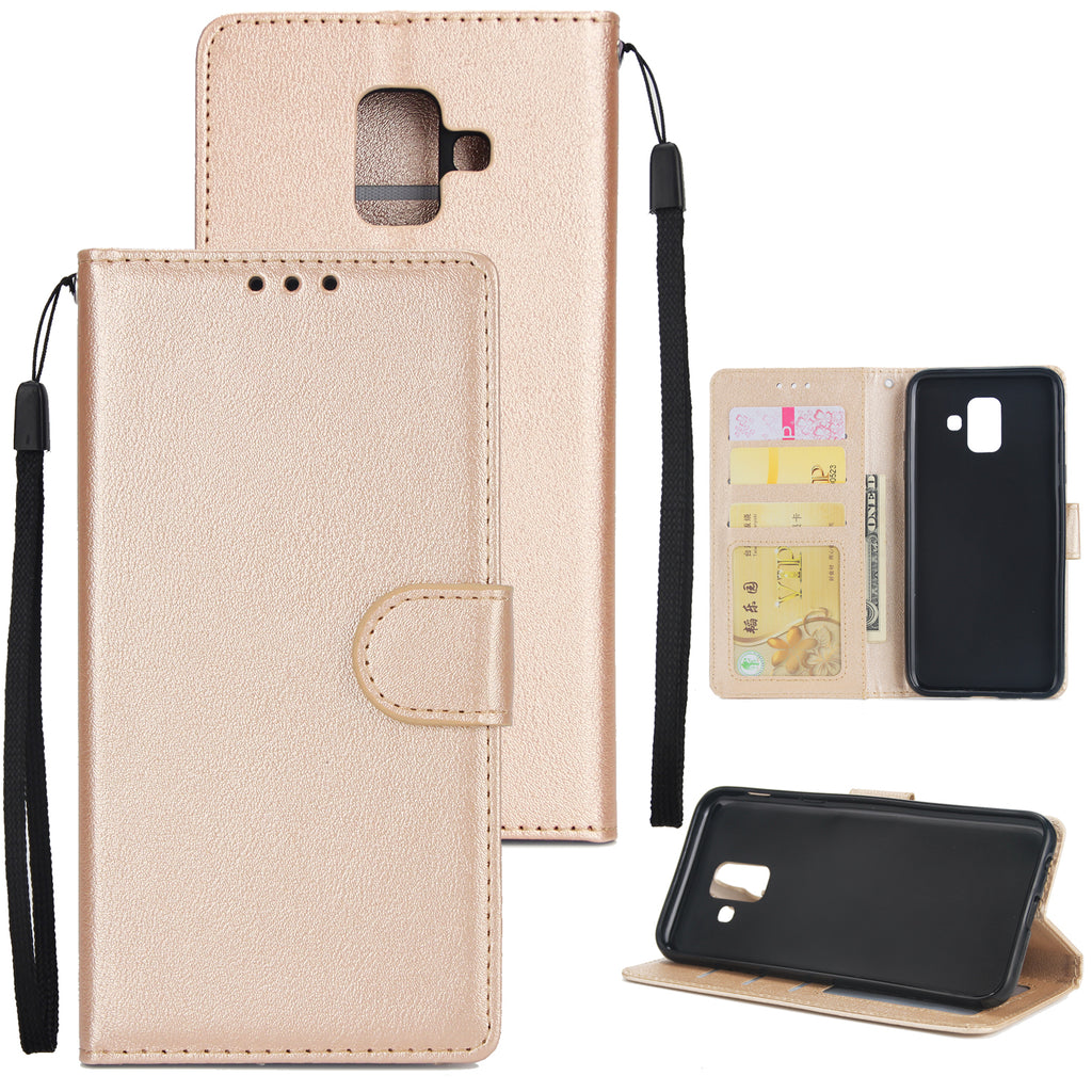 For Samsung A6 2018 Flip-type Leather Protective Phone Case with 3 Card Position Buckle Design Phone Cover  Golden