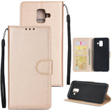 For Samsung A6 2018 Flip-type Leather Protective Phone Case with 3 Card Position Buckle Design Phone Cover  Golden