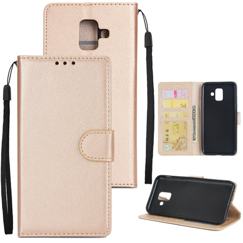 For Samsung A6 2018 Flip-type Leather Protective Phone Case with 3 Card Position Buckle Design Phone Cover  Golden