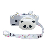 For Samsung A10/A20/A30 Case Mobile Phone Shell Shockproof TPU Cellphone Cover with Cartoon Cat Pig Panda Coin Purse Lovely Shoulder Starp  White