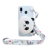 For Samsung A10/A20/A30 Case Mobile Phone Shell Shockproof TPU Cellphone Cover with Cartoon Cat Pig Panda Coin Purse Lovely Shoulder Starp  White