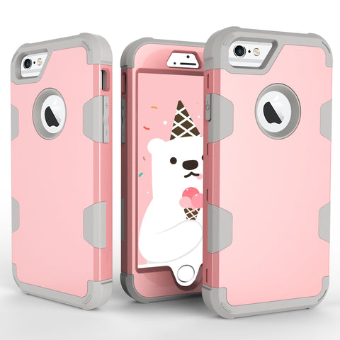 For iPhone 6/6S PC+ Silicone 2 in 1 Hit Color Tri-proof Shockproof Dustproof Anti-fall Protective Cover Back Case Rose gold + gray