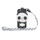 For Iphone 5 / 5S / SE Cartoon Hanging Lanyard + Fall Resistant Cartoon TPU Full Protective Mobile Phone Cover with Coin Purse 4 black pandas