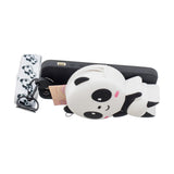 For Iphone 5 / 5S / SE Cartoon Hanging Lanyard + Fall Resistant Cartoon TPU Full Protective Mobile Phone Cover with Coin Purse 4 black pandas