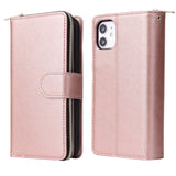 For iphone X/XS/XS MAX/11/11Pro Pu Leather  Mobile Phone Cover Zipper Card Bag + Wrist Strap Rose gold