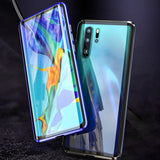 For Huawei P30 Pro/P30 Lite/P30 Front Back Glass Cover Luxury Aluminum Metal Magnet Adsorption Phone Case red_Huawei P30 lite