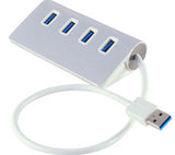 Mini Portable 4 Ports Aluminum Alloy USB Distributor Connector High Speed 3.0 Multiple HUB Splitter Adapter for Hard Drive Laptop Computer Cellphone Camera Silver