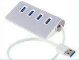 Mini Portable 4 Ports Aluminum Alloy USB Distributor Connector High Speed 3.0 Multiple HUB Splitter Adapter for Hard Drive Laptop Computer Cellphone Camera Silver