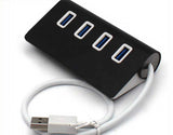 Mini Portable 4 Ports Aluminum Alloy USB Distributor Connector High Speed 3.0 Multiple HUB Splitter Adapter for Hard Drive Laptop Computer Cellphone Camera Silver