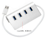 Mini Portable 4 Ports Aluminum Alloy USB Distributor Connector High Speed 3.0 Multiple HUB Splitter Adapter for Hard Drive Laptop Computer Cellphone Camera Silver