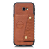 For Samsung J4 PLUS PU Protective Phone Back Case with Card Slot Bracket Light Brown
