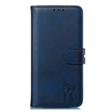 For iPhone 6/6S/7/8 Wallet-type Cute Cartoon Embossed Happy Cat PU Leather Protective Phone Case with Buckle & Bracket blue