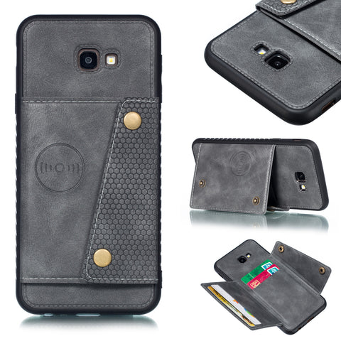 For Samsung J4 PLUS PU Protective Phone Back Case with Card Slot Bracket gray