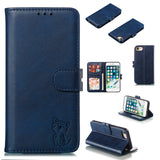 For iPhone 6/6S/7/8 Wallet-type Cute Cartoon Embossed Happy Cat PU Leather Protective Phone Case with Buckle & Bracket blue
