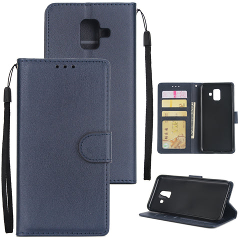 For Samsung A6 2018 Flip-type Leather Protective Phone Case with 3 Card Position Buckle Design Phone Cover  blue