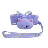 For Samsung A10/A20/A30 Case Mobile Phone Shell Shockproof TPU Cellphone Cover with Cartoon Cat Pig Panda Coin Purse Lovely Shoulder Starp  Purple