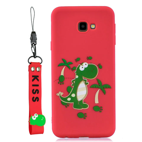 For Samsung A5 2017 Cartoon Lovely Coloured Painted Soft TPU Back Cover Non-slip Shockproof Full Protective Case with Lanyard red