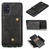 For Samsung A51 Cellphone Cover Back Case Double Buckle PU Leather with Card Slots Shell black