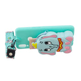 For Samsung A10S A20S TPU Full Protective Cartoon Mobile Phone Cover with Coin Purse+Hanging Lanyard 2 light blue elephant
