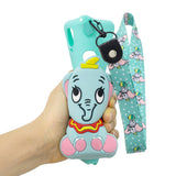 For Samsung A10S A20S TPU Full Protective Cartoon Mobile Phone Cover with Coin Purse+Hanging Lanyard 2 light blue elephant