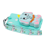 For Samsung A10S A20S TPU Full Protective Cartoon Mobile Phone Cover with Coin Purse+Hanging Lanyard 2 light blue elephant