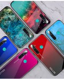 For OPPO Realme 3 Pro/Realme 5/Realme 5 Pro Mobile Shell Soft TPU Phone Case Glass Back Panel Gradient Design Overall Protective Shell Rose red