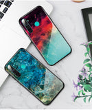 For OPPO Realme 3 Pro/Realme 5/Realme 5 Pro Mobile Shell Soft TPU Phone Case Glass Back Panel Gradient Design Overall Protective Shell Rose red
