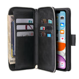 For iphone X/XS/XS MAX/11/11Pro Pu Leather  Mobile Phone Cover Zipper Card Bag + Wrist Strap black