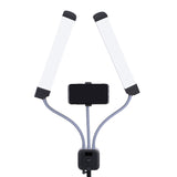 Rotatable LED Fill Light Dimmable Flexible Dual Arm for Cellphone Live Video Selfie Photography base version + light stand