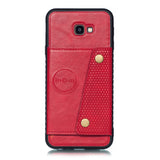 For Samsung J4 PLUS PU Protective Phone Back Case with Card Slot Bracket red